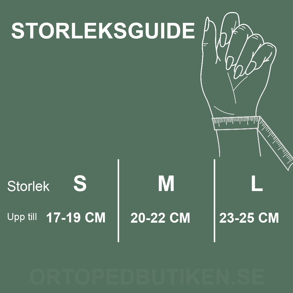 Storleksguide som visar hur du mäter handledens omkrets för rätt storlek