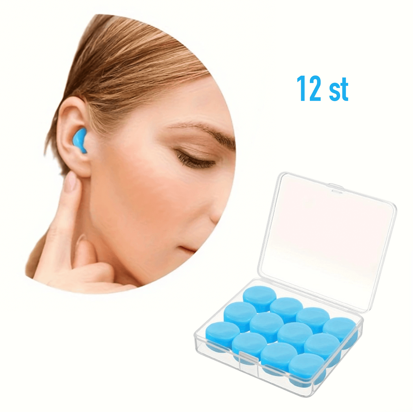 Formbara silikonöronproppar 12-pack med förvaringsbox som dämpar ljud och ger bekväm passform i örat
