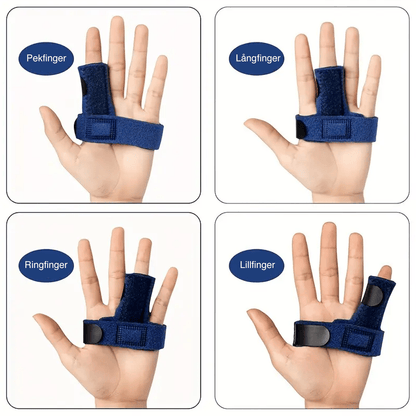 Exempel på hur fingerskenan används på olika fingrar