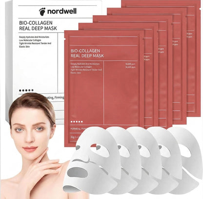 Bilden illustrerar kollagen ansiktsmaskerna uppradat i 4-pack