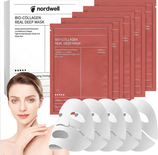 Bilden illustrerar kollagen ansiktsmaskerna uppradat i 4-pack