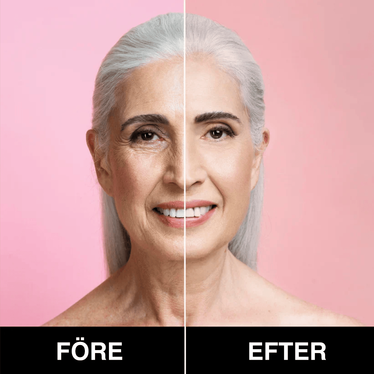 Före- och efterbild som visar hudens utseende efter användning av ansiktsmask