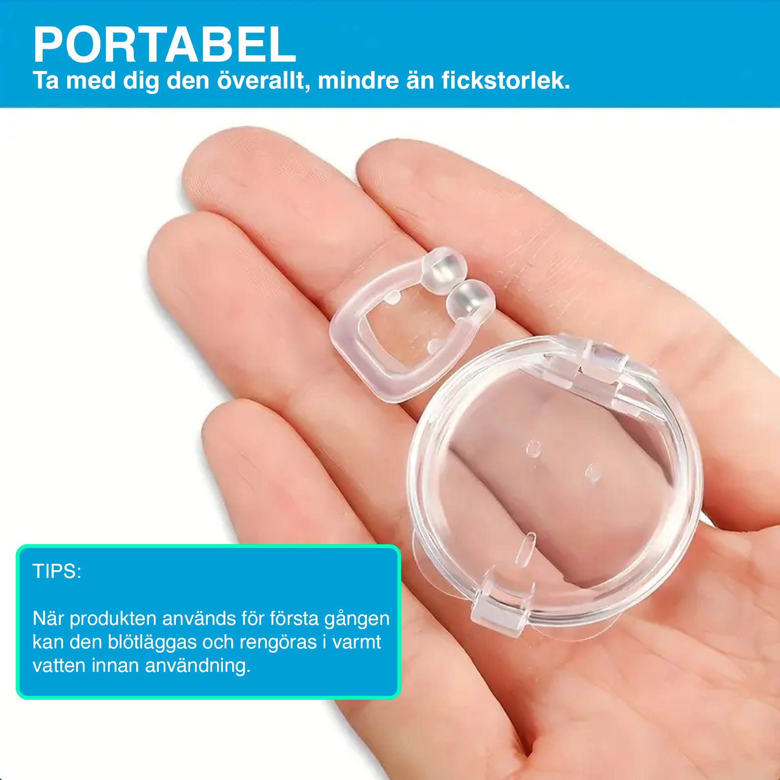 Liten portabel näsklämma hållen i handen