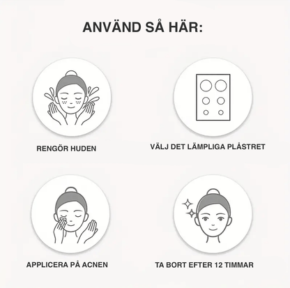 Illustration som visar hur akneplåster används steg för steg