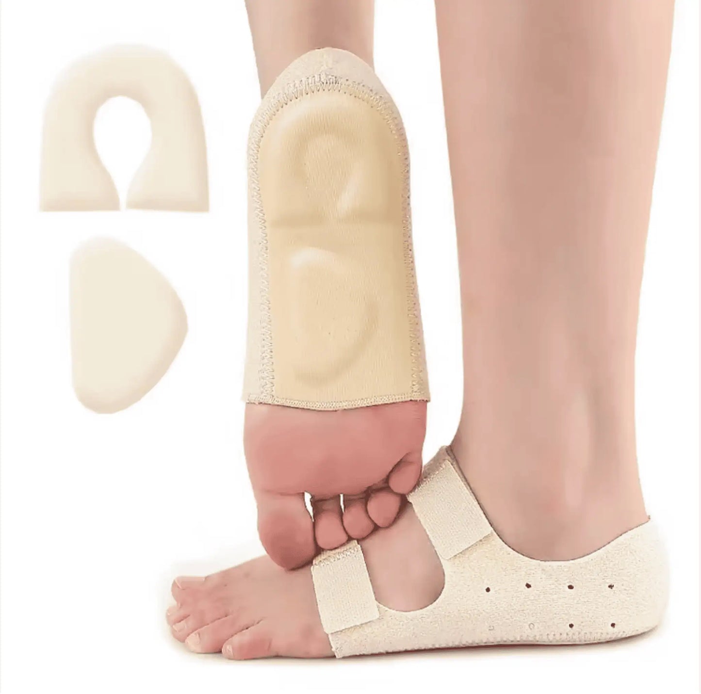 Andningsbart hälskydd med mjuk dämpning placerat runt hälen