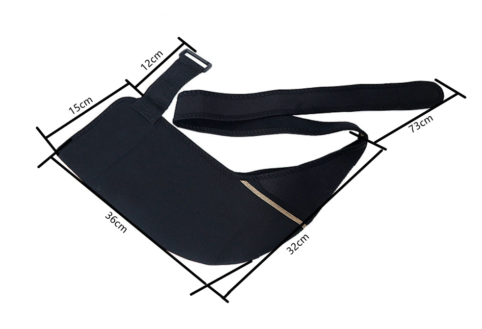 Armslinga med justerbar axelrem och måttangivelser för stabilt stöd vid skada på arm eller axel.