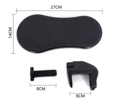 Storleksbild för ergonomiskt armstöd till skrivbord med mått i centimeter.