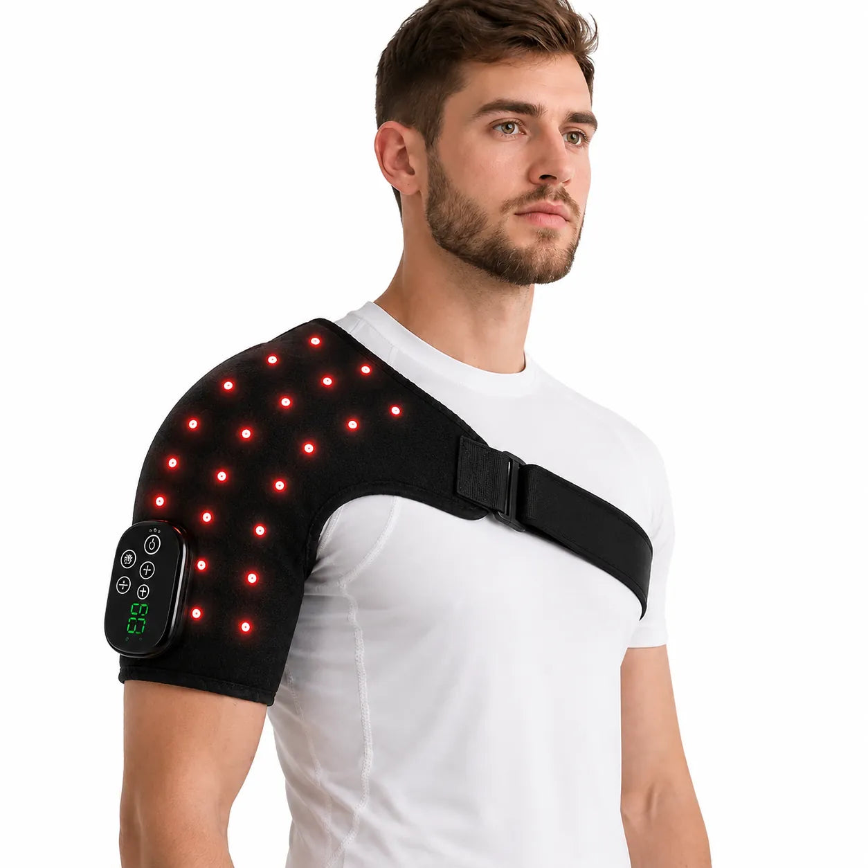 Axelbälte med massage och rödljus i justerbar design.