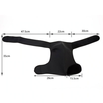 Axelstöd med kompressionsremmar och måttangivelser.