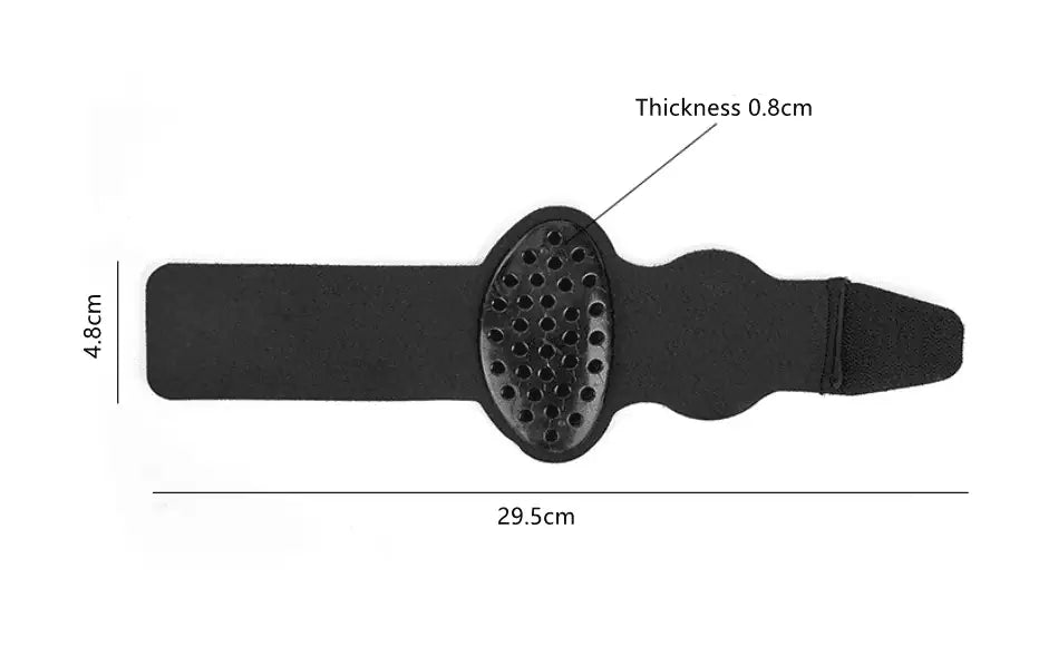 Justerbart bågstöd för hålfoten med ventilationshål och mått i centimeter.