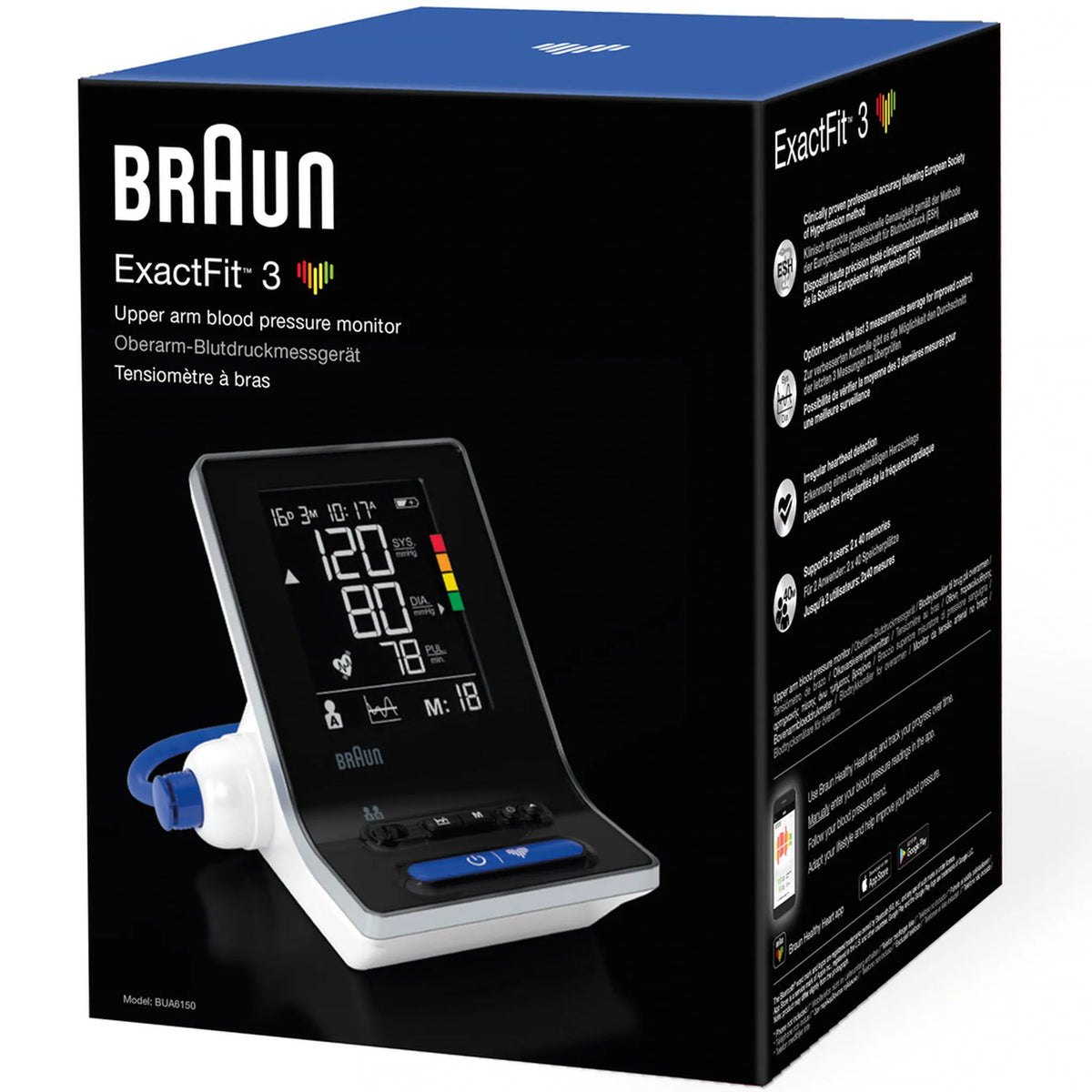 Förpackning till Braun ExactFit 3 blodtrycksmätare.