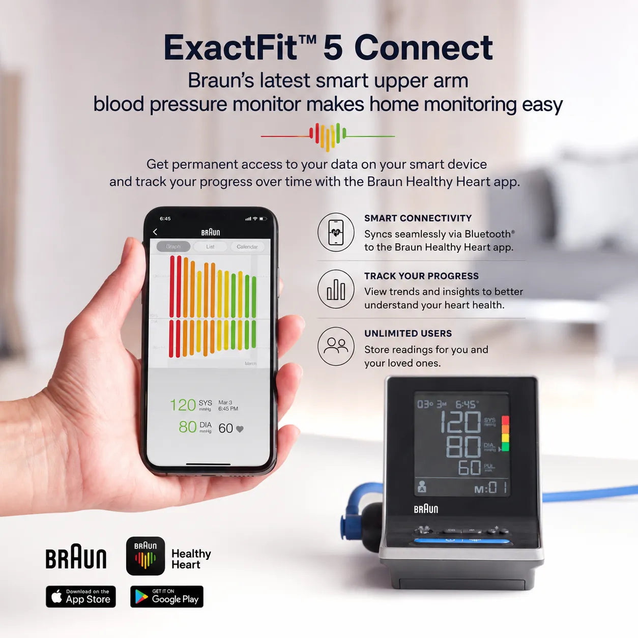 Braun ExactFit 5 Connect med Bluetooth och Healthy Heart-appen.