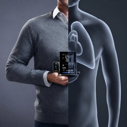 Braun Pulse Oximeter 1 med illustration av lungor och andningshälsa.