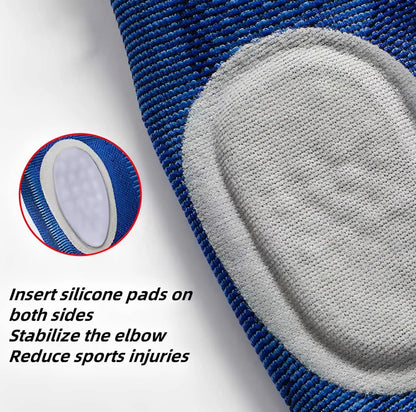 Närbild på vadderad zon och elastiskt material i armbågsskydd