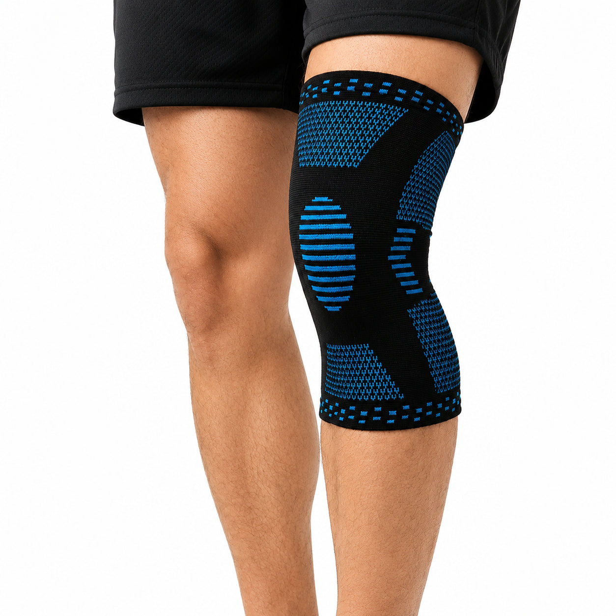 Elastiskt knäskydd med kompression och stabiliserande stöd för knäleden.