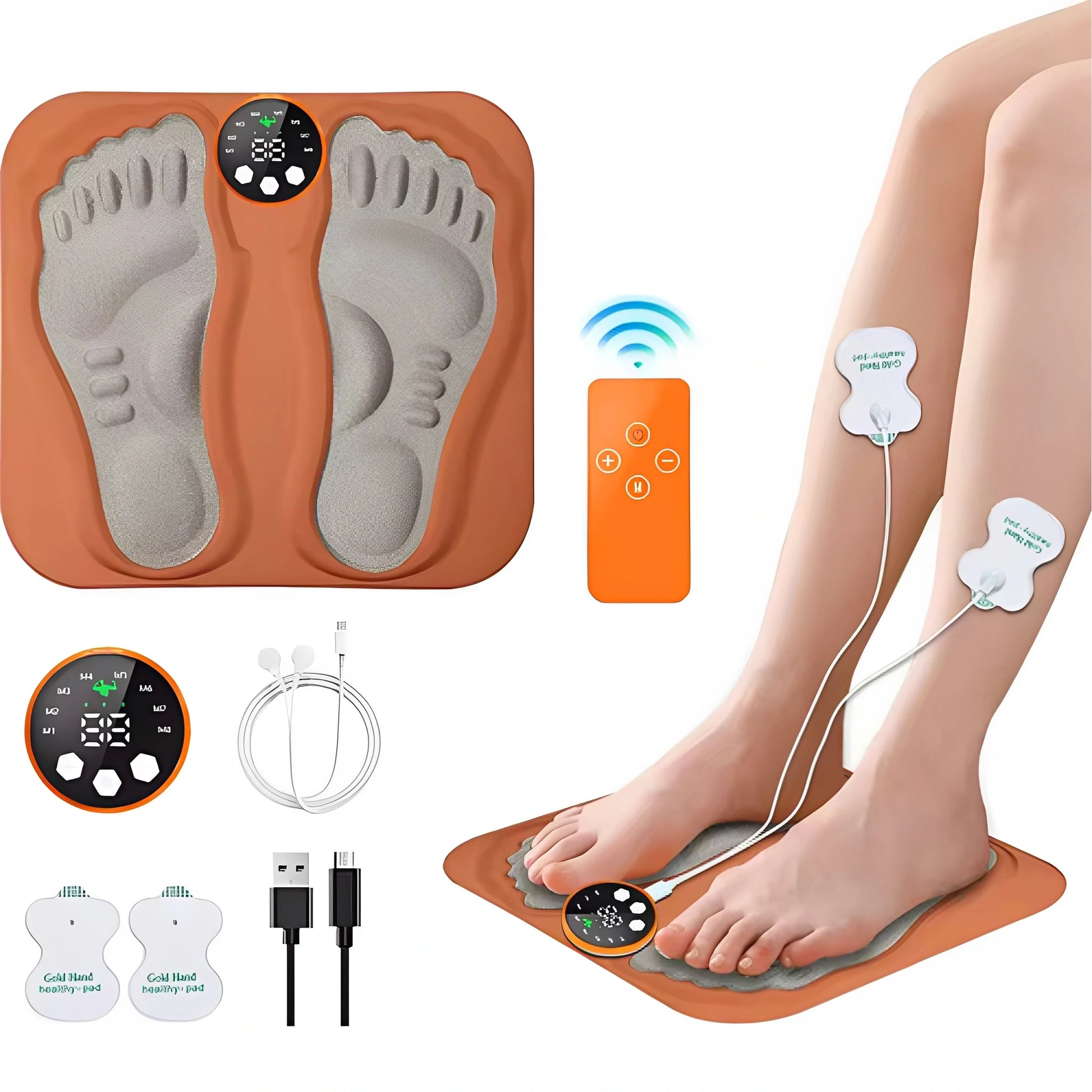 Elektrisk fotmassagematta med EMS och kontrollenhet