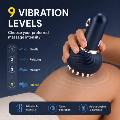 Elektrisk Gua Sha massageapparat med 9 vibrationsnivåer och justerbar massageintensitet.