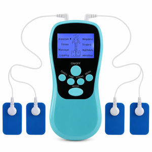 EMS massageapparat med fyra självhäftande elektrodpads och justerbara program.