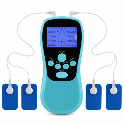 EMS massageapparat med fyra självhäftande elektrodpads och justerbara program.