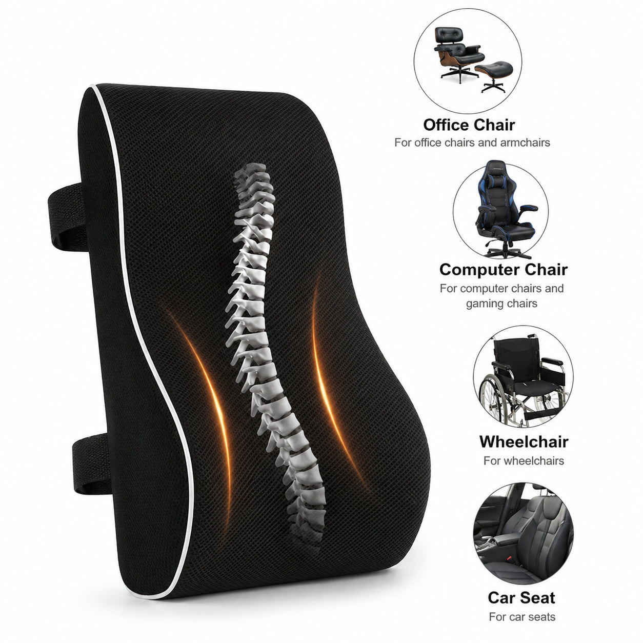 Ergonomisk ryggstödskudde för kontorsstol, bil och gamingstol.