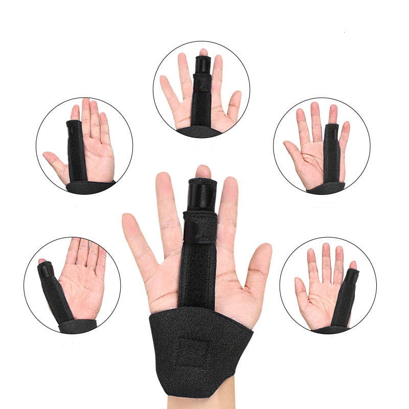 Lång fingerskena med integrerat handledsstöd för avlastning