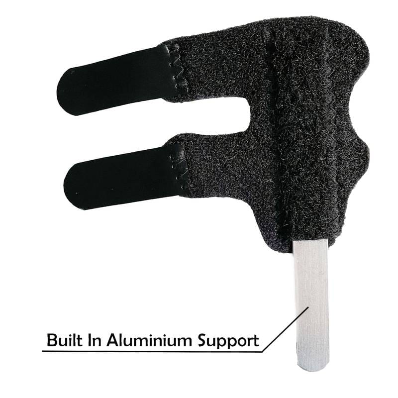 Justerbart fingerstöd med inbyggt aluminiumstöd och kardborreband.