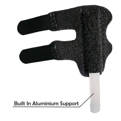 Justerbart fingerstöd med inbyggt aluminiumstöd och kardborreband.