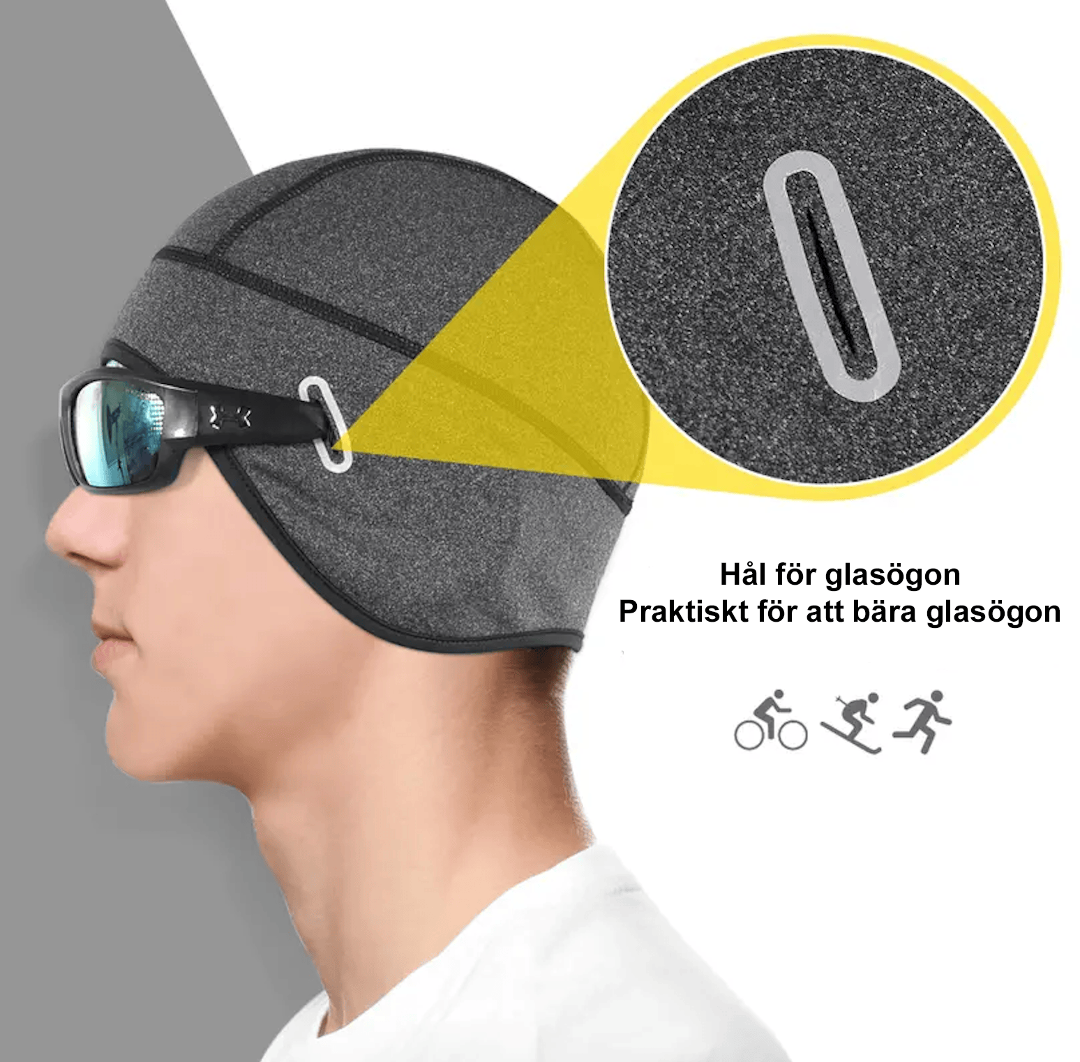 Illustration över mössan som har hål för glasögon