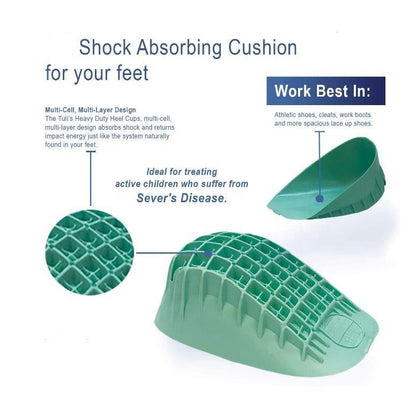 Illustration som visar hälkuddens stötdämpande gelstruktur och hur den absorberar belastning i hälen