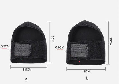 Storleksbild av hälsupport med resårband som visar mått för storlekarna S och L.