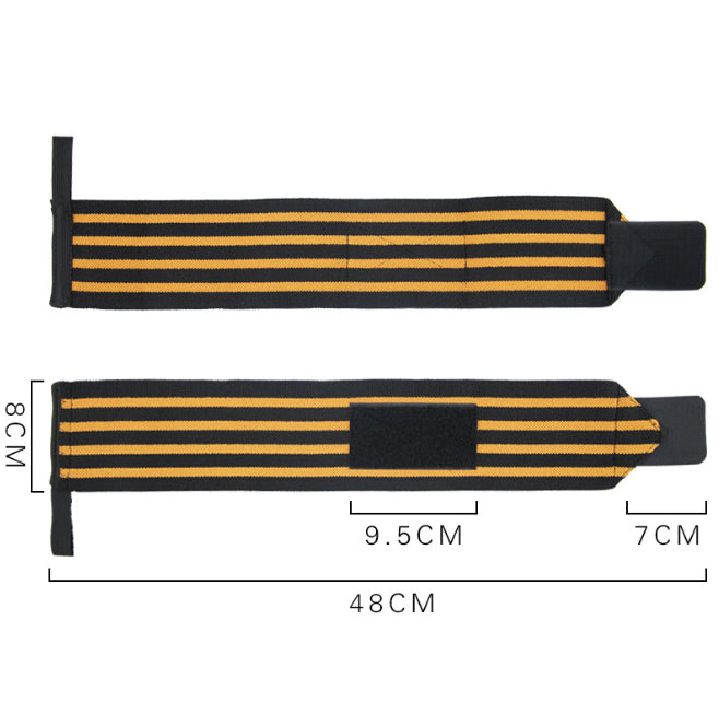Handledsstöd för träning med justerbart kardborreband och måttangivelser för optimal passform och stabilitet.