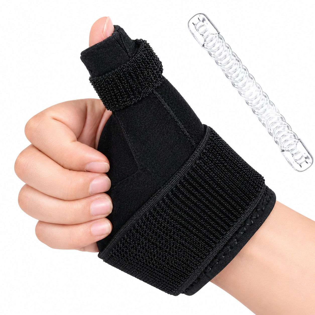 Handleds- och tumstöd med stabiliserande skena för extra stöd, kompression och avlastning vid tum- och handledsbesvär.