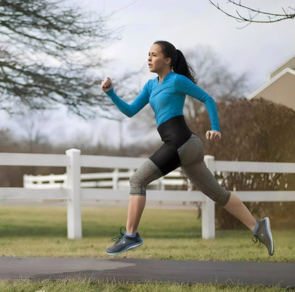 Höftstöd i neopren som används vid löpning för stabilitet och stöd.