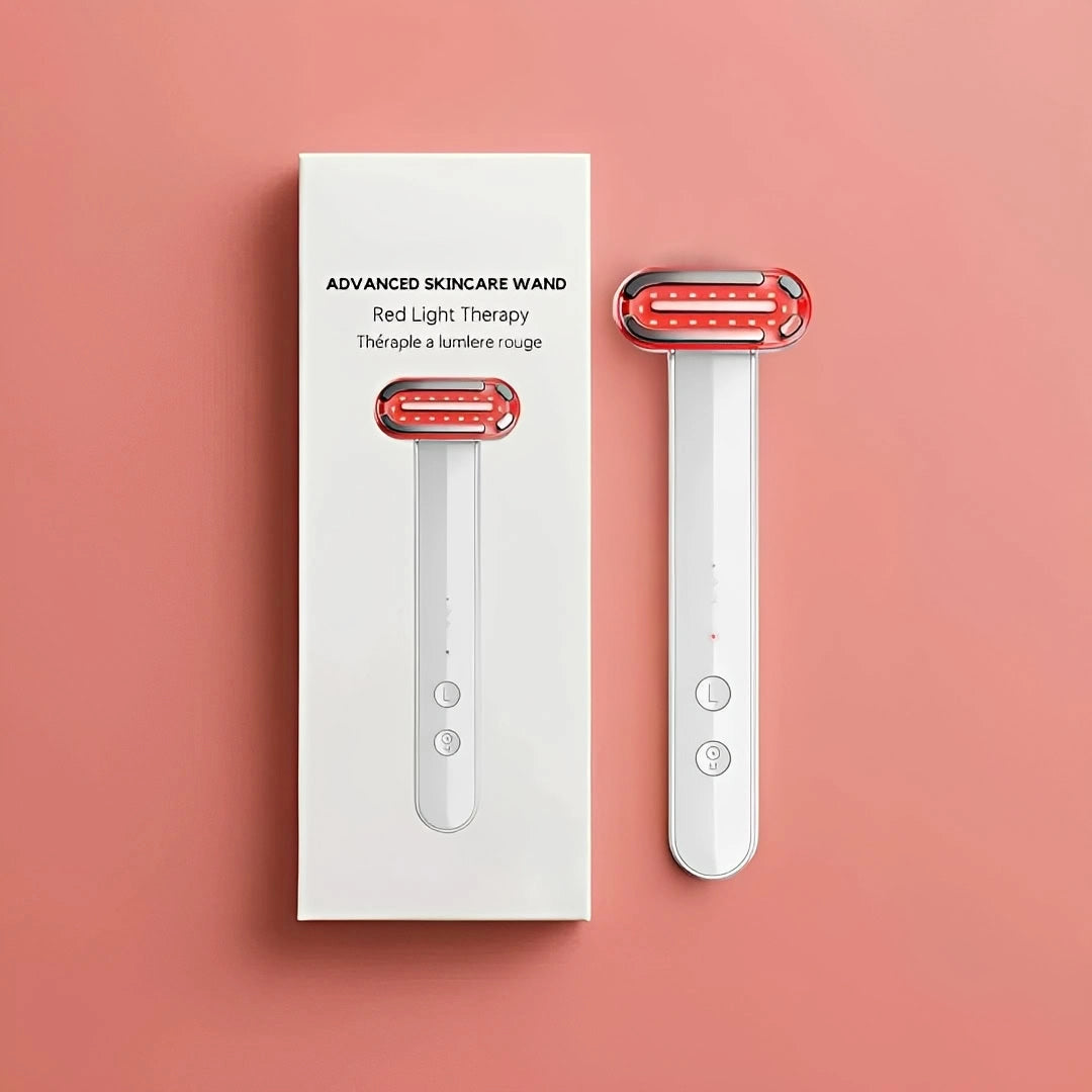 Hudvårdsapparat med aktiverat rött ljus i behandlingshuvudet