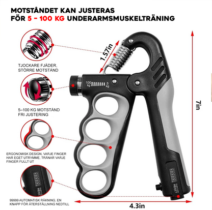 Justerbar handtränare med räknare med 5-100kg motstånd.