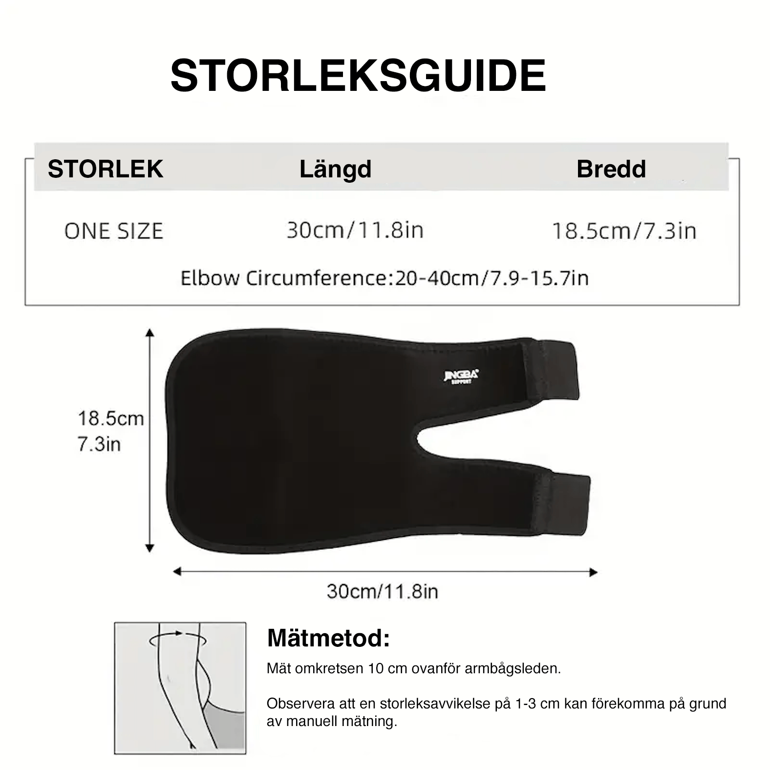 Storleksguide för justerbart armbågsstöd i neopren