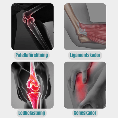 Knäskyddet passar bra för patellaförslitning, ligamentskador, ledbelastning samt seneskador