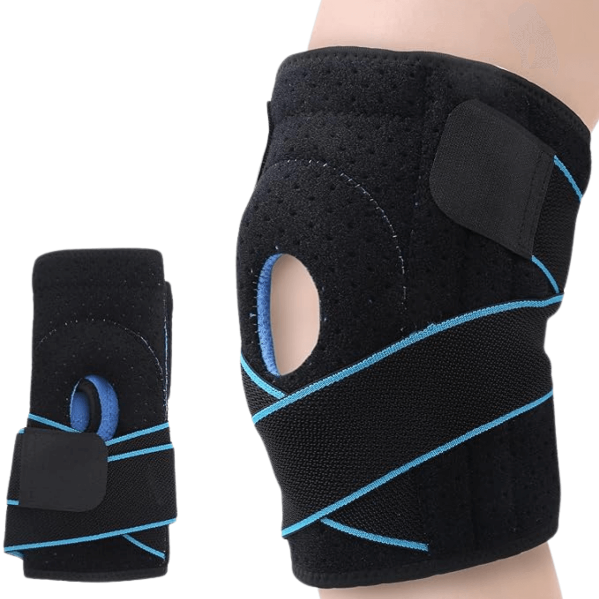 Knäskydd med dubbla sidostabilisatorer runt knäleden