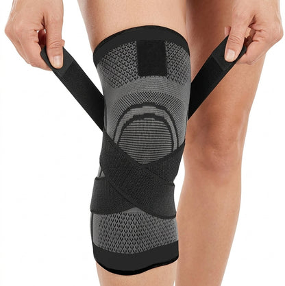 Knäskydd med kompression och justerbar spännrem för stabilitet