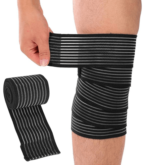 Knästöd band lindat runt knäleden för stabilt stöd