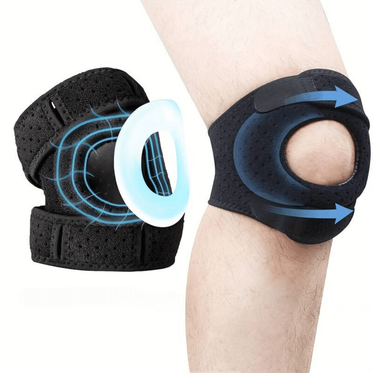 Knästöd för hopparknä och schlatterknä med riktad kompression