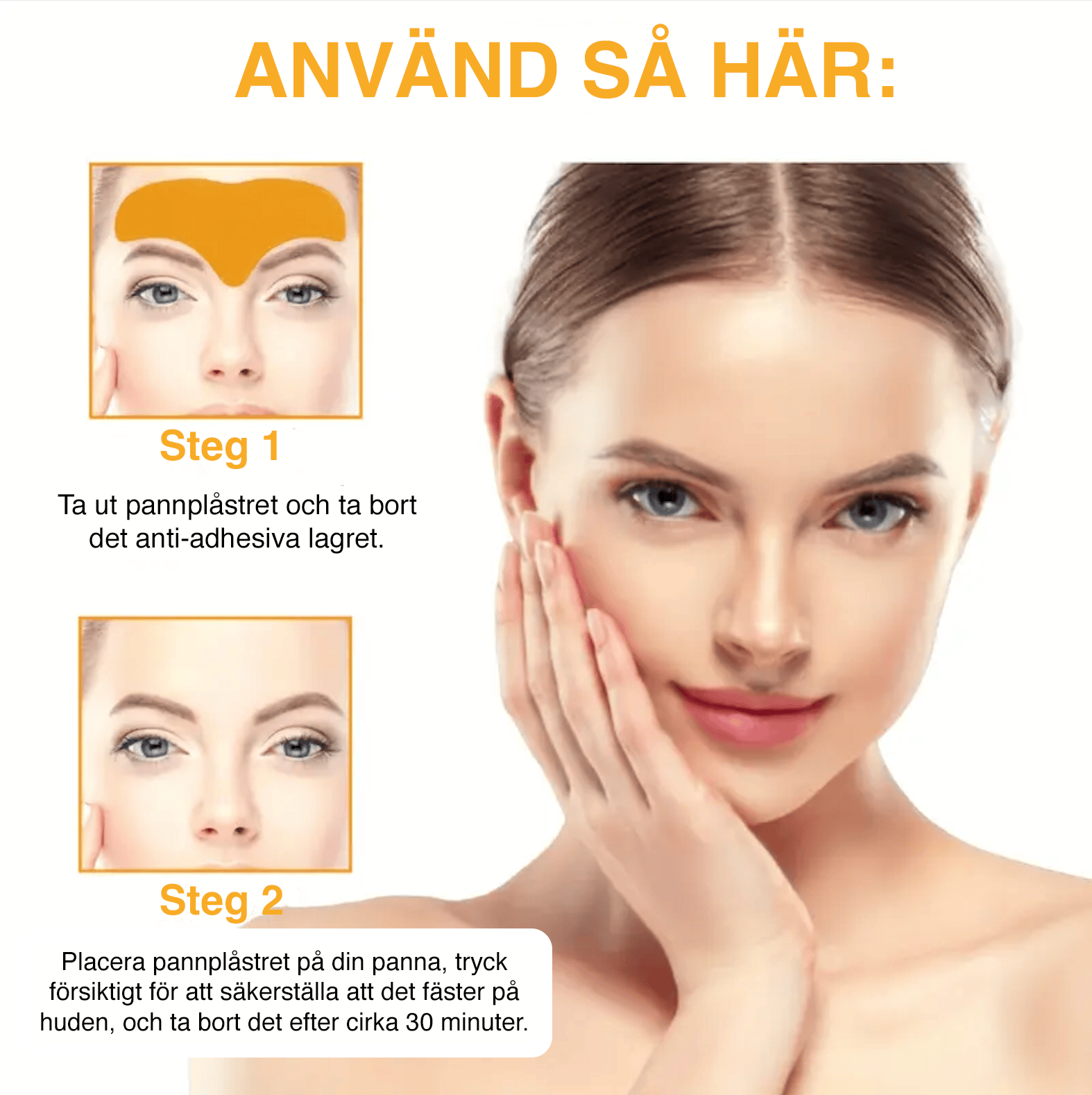 Plåster placerat över pannan för behandling av fina linjer