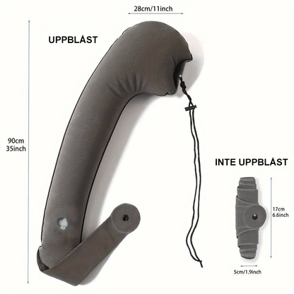 Person som vilar med nackkudde under resa