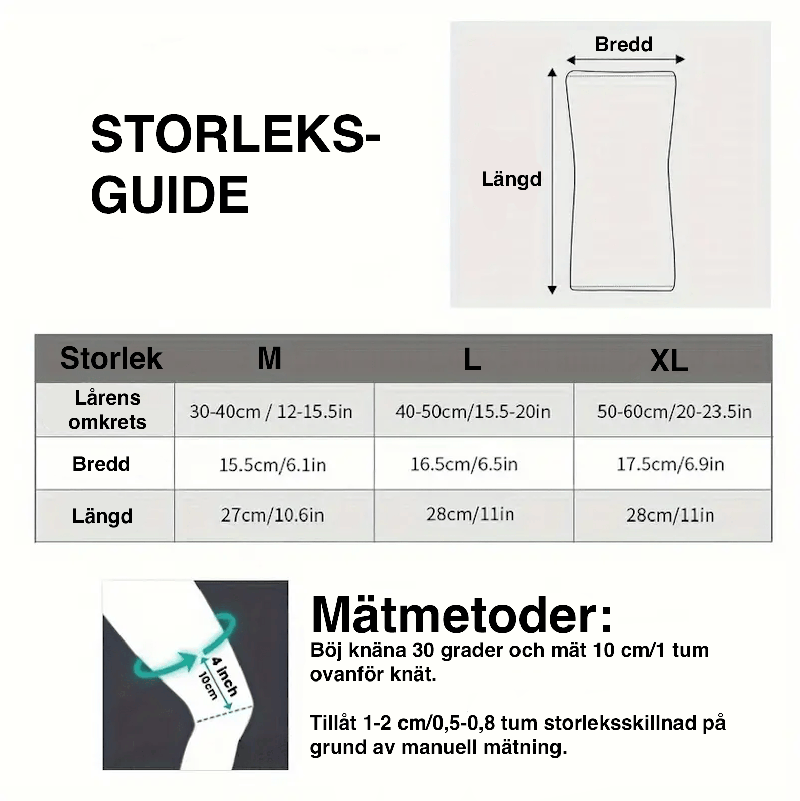 Storleksguide för kompressionsknästöd 360