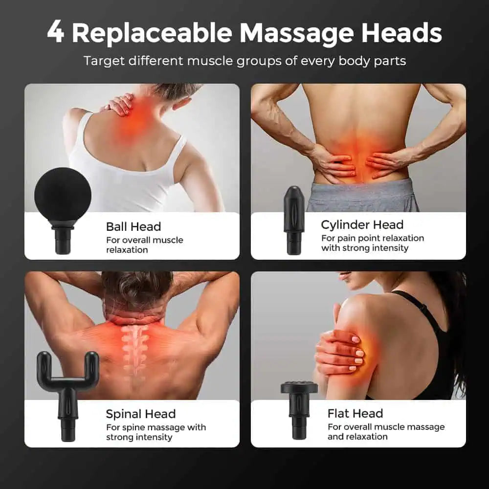 Fyra massagehuvuden för olika muskelgrupper
