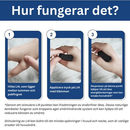 Hand som visar hur klämman appliceras för riktat tryck