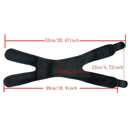 Storleksguide som visar mått på justerbart knästöd i centimeter och tum