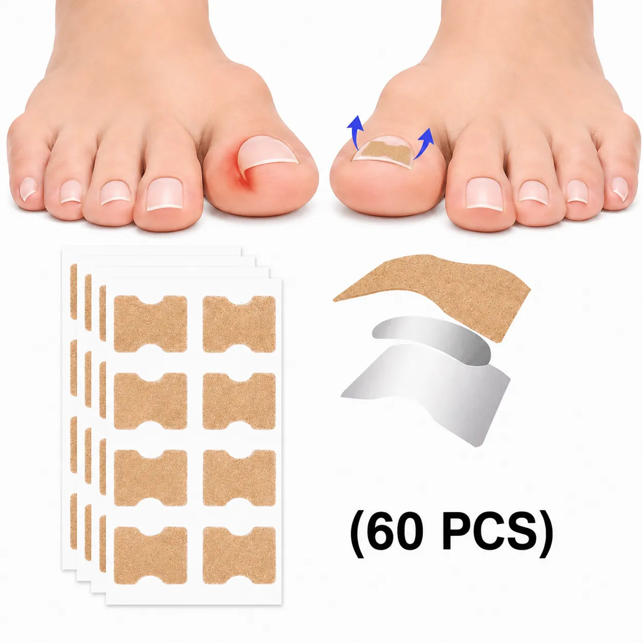 Nageltejp för tå och nagelkant med tunna självhäftande tejpremsor, 60 st.