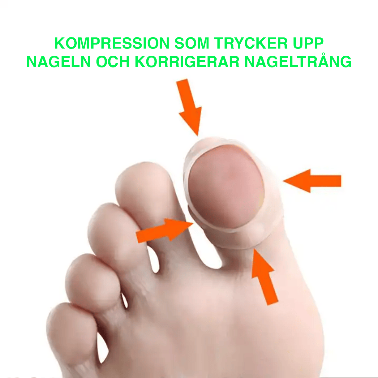 Silikonskydd som minskar tryck runt nageln vid nageltrång