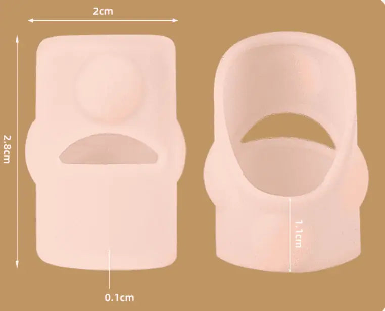 Storleksbild för korrigerande silikonskydd mot liktorn med mått i centimeter.